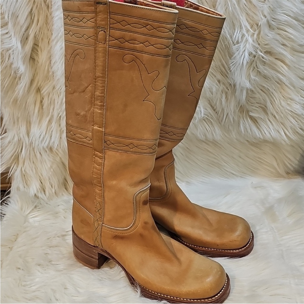 Frye 70s black label banana leather horse boots 8 women